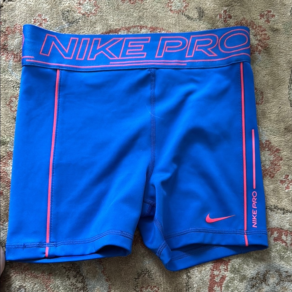 Nike Pro Electric Blue Shorts with Pink Highlights